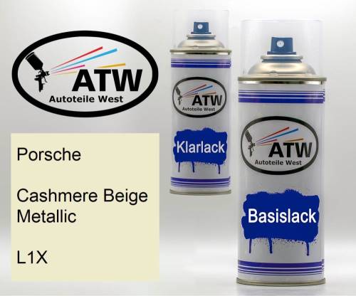 Porsche, Cashmere Beige Metallic, L1X: 400ml Sprühdose + 400ml Klarlack - Set, von ATW Autoteile West.